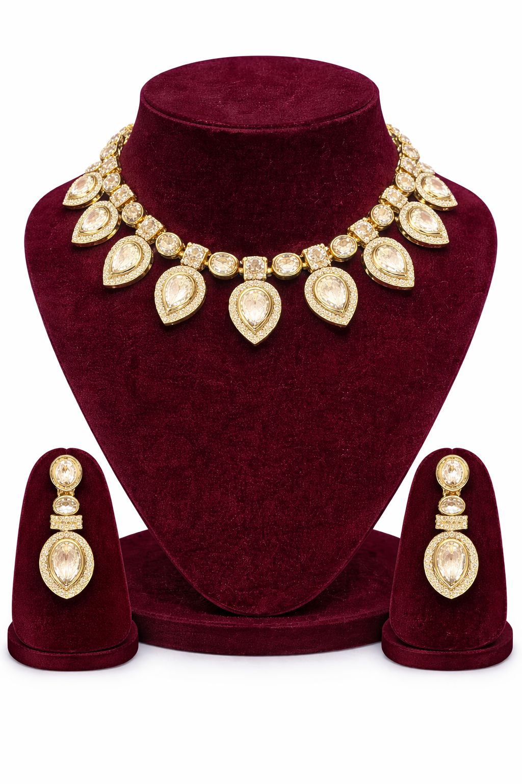 Elegant Champagne Clear-Stone Kundan Necklace Set